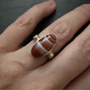 90s Vintage Agate Sterling Silver Ring 6.5